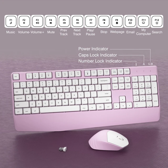 Alt view image 6 of 7 - Ergonomic Wireless Keyboard and Mouse Combo(Pink) | Full-Sized Wireless Keyboard with Wrist Rest, BK Chipset, Auto Sleep, Compatible with PC/Laptop/Desktop for Office Home Use