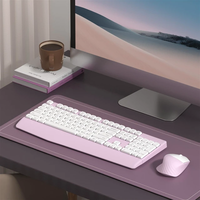 Alt view image 7 of 7 - Ergonomic Wireless Keyboard and Mouse Combo(Pink) | Full-Sized Wireless Keyboard with Wrist Rest, BK Chipset, Auto Sleep, Compatible with PC/Laptop/Desktop for Office Home Use