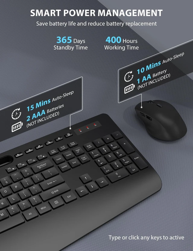 Alt view image 4 of 7 - Wireless Keyboard and Mouse Combo - Full-Sized, Ergonomic Wrist Rest | Phone Holder, Sleep Mode, 2.4G Quiet Keyboard for PC Laptop, KM23 Complete Work Setup for Office or Home
