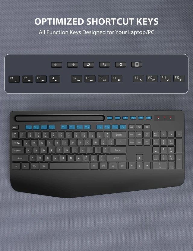Alt view image 6 of 7 - Wireless Keyboard and Mouse Combo - Full-Sized, Ergonomic Wrist Rest | Phone Holder, Sleep Mode, 2.4G Quiet Keyboard for PC Laptop, KM23 Complete Work Setup for Office or Home