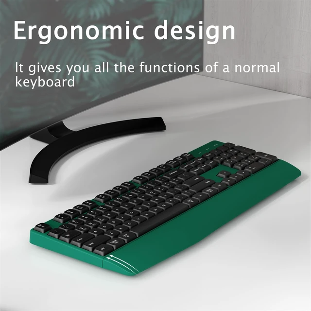 Alt view image 2 of 6 - Ergonomic Wireless Bluetooth Keyboard with Wrist Rest(Green) | 2.4GHz & Bluetooth Dual-Mode Full-Sized Wireless Keyboard for Windows, iPad, macOS, and Android Multi-Device Compatibility