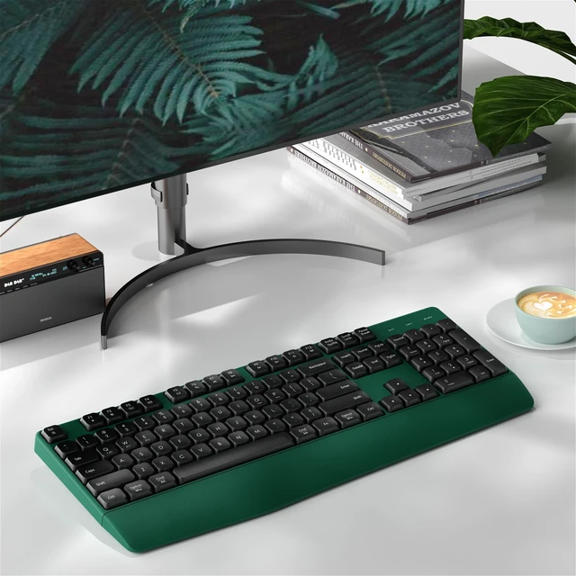 Alt view image 5 of 6 - Ergonomic Wireless Bluetooth Keyboard with Wrist Rest(Green) | 2.4GHz & Bluetooth Dual-Mode Full-Sized Wireless Keyboard for Windows, iPad, macOS, and Android Multi-Device Compatibility