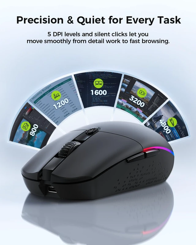 Alt view image 7 of 7 - Wireless Bluetooth Keyboard Mouse Combo, 12 Backlit Modes, Ergonomic | 3-device switching, rechargeable, full size with volume knob and 5-DPI quiet mice for Windows Mac iPad, Black-COE500 Pro