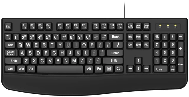 Main image of Large Print Keyboard, 2.4G Full-Sized Ergonomic WiredComputer Keyboard with Wrist Rest for Windows, Mac OS Laptop/PC/Desktop/Notebook(Large Print Black)