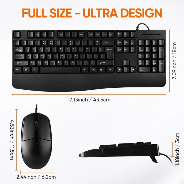Alt view image 3 of 7 - Wired Keyboard and Mouse Combo with Palm Rest,Full-Sized Ergonomic Computer Keyboard and Optical Wired Mouse for Windows, Mac OS Desktop/Laptop/PC-Black