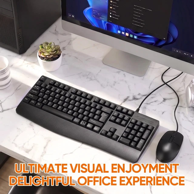 Alt view image 2 of 7 - Wired Keyboard and Mouse Combo with Palm Rest,Full-Sized Ergonomic Computer Keyboard and Optical Wired Mouse for Windows, Mac OS Desktop/Laptop/PC-Black