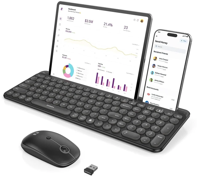 Main image of CTU-301 Bluetooth Keyboard and Mouse Combo for iPad,Black | Bluetooth+2.4G combo with tablet holder, full-size keys and quiet clicks for iPad, iPhone, Mac, Windows and Android.