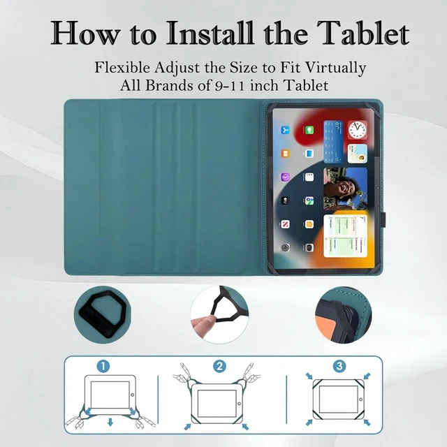 Alt view image 2 of 7 - Universal Tablet Keyboard Case for iPad Samsung Fire Pixel Android 9",9.7",10.1",10.2",10.5",10.9",11", Rechargeable Wireless Bluetooth Keyboard, Folio Cover with Stretch Strap for Android/iOS Tablet