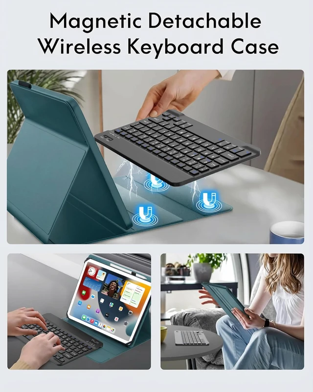 Alt view image 5 of 7 - Universal Tablet Keyboard Case for iPad Samsung Fire Pixel Android 9",9.7",10.1",10.2",10.5",10.9",11", Rechargeable Wireless Bluetooth Keyboard, Folio Cover with Stretch Strap for Android/iOS Tablet