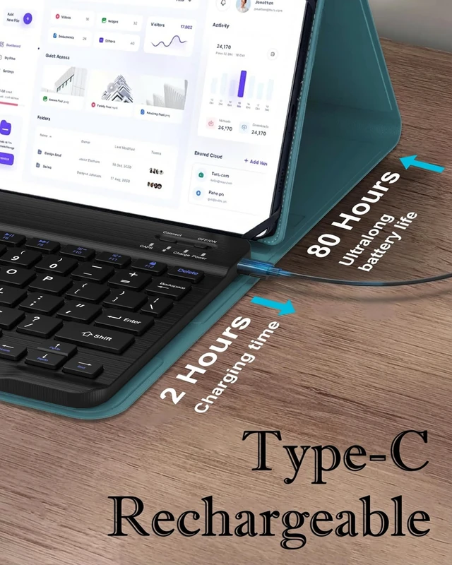Alt view image 4 of 7 - Universal Tablet Keyboard Case for iPad Samsung Fire Pixel Android 9",9.7",10.1",10.2",10.5",10.9",11", Rechargeable Wireless Bluetooth Keyboard, Folio Cover with Stretch Strap for Android/iOS Tablet
