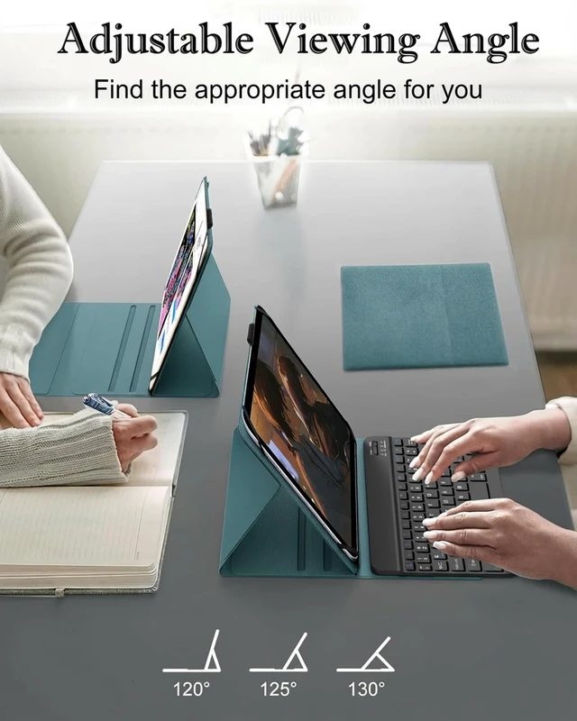 Alt view image 3 of 7 - Universal Tablet Keyboard Case for iPad Samsung Fire Pixel Android 9",9.7",10.1",10.2",10.5",10.9",11", Rechargeable Wireless Bluetooth Keyboard, Folio Cover with Stretch Strap for Android/iOS Tablet