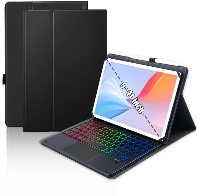 Main image of Universal Touchpad Keyboard Case for 9.7,10.1,10.2,10.5",10.9",11" | ipad/Samsung Tablet, Rainbow Backlight TrackPad Keyboard with Type-C Charging Port fit 9.7-11 inch Android (Black)