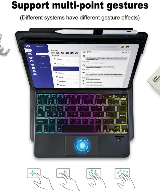 Alt view image 3 of 7 - Universal Touchpad Keyboard Case for 9.7,10.1,10.2,10.5",10.9",11" | ipad/Samsung Tablet, Rainbow Backlight TrackPad Keyboard with Type-C Charging Port fit 9.7-11 inch Android (Black)