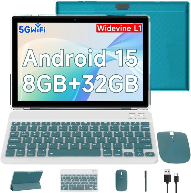 Main image of Android 15 Tablet 10.1 Inch 2 in 1 Tablets with Keyboard/Mouse/Case/Stylus, 8GB RAM+32GB ROM (Max 1TB), 1.8Ghz Quad-core Processor, 1280 * 800 IPS HD Touch Screen, 2.4G/5G Wifi6 BT 5.0 Tablet