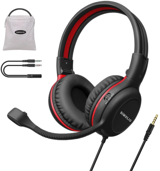 Main image of Kids Wired Headphones with Boom Mic for School, iPad & PC, Students | 330° Flexible Swivel Boom Mic with One-Touch Mute, 75/85/94dB Volume Limiting, Foldable Headset for K12, Gaming & E-Learning