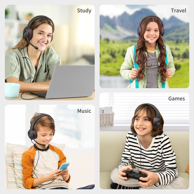 Alt view image 7 of 7 - Kids Wired Headphones with Boom Mic for School, iPad & PC, Students | 330° Flexible Swivel Boom Mic with One-Touch Mute, 75/85/94dB Volume Limiting, Foldable Headset for K12, Gaming & E-Learning