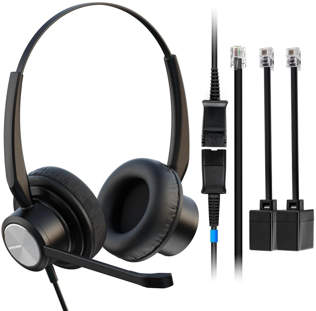 Main image of Office Phone Headset 2 Ears RJ9 RJ11 Call Center Telephone Headphone with Noise Cancelling Microphone for Grandstream Sangoma Yealink Snom Landline Phones SIP and IP Phones