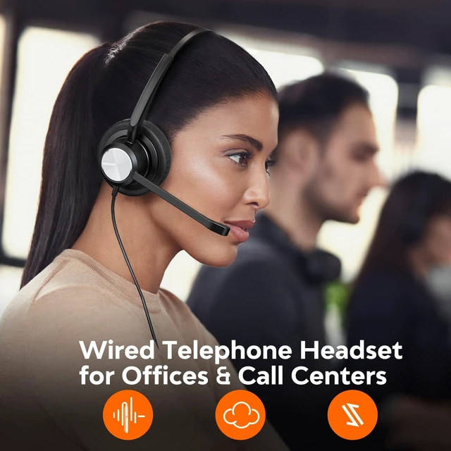 Alt view image 2 of 7 - Office Phone Headset 2 Ears RJ9 RJ11 Call Center Telephone Headphone with Noise Cancelling Microphone for Grandstream Sangoma Yealink Snom Landline Phones SIP and IP Phones