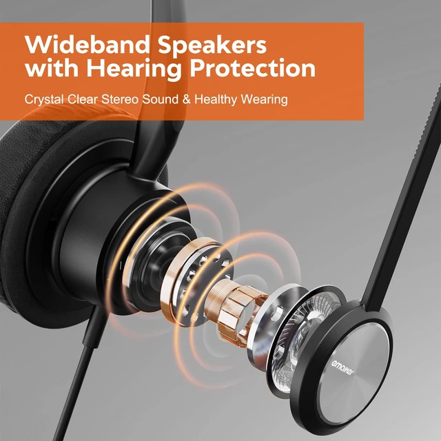 Alt view image 4 of 7 - Office Phone Headset 2 Ears RJ9 RJ11 Call Center Telephone Headphone with Noise Cancelling Microphone for Grandstream Sangoma Yealink Snom Landline Phones SIP and IP Phones