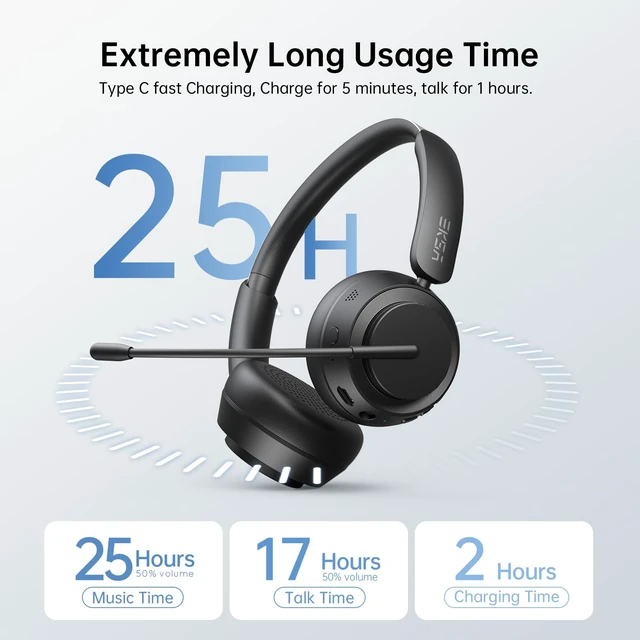 Alt view image 6 of 7 - H35 Wireless Headset with Mic for Work, Bluetooth 5.4 Headphones with AI Noise-Canceling Microphone, 25H Playtime & Mic Mute,169g On Ear Headphones for Trucker/Remote Work/Call Center/Office