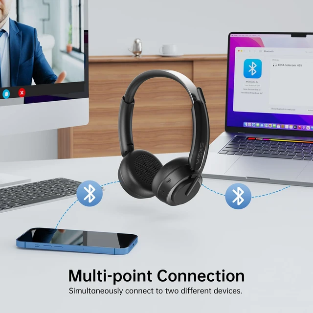Alt view image 7 of 7 - H35 Wireless Headset with Mic for Work, Bluetooth 5.4 Headphones with AI Noise-Canceling Microphone, 25H Playtime & Mic Mute,169g On Ear Headphones for Trucker/Remote Work/Call Center/Office