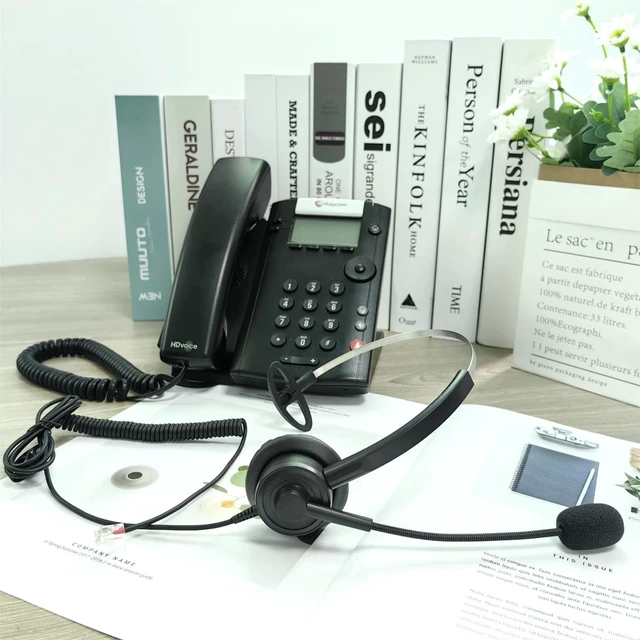 Alt view image 7 of 7 - Phone Headsets RJ9 with Noise Cancelling Mic for Polycom VVX Phones | Office Telephone Headset, Works with Polycom VVX201 VVX250 VVX350 VVX311 VVX310 VVX400 VVX410 VVX411 VVX500 Landline Phones