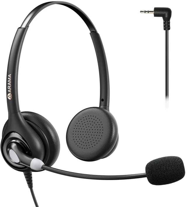 Main image of Cordless Phone Headset with Microphone, 2.5mm Jack Telephone Headset for Office Landline, Noise-Cancelling Mic & Volume Control, Wired Headphones Compatible with Panasonic AT&T Vtech Uniden