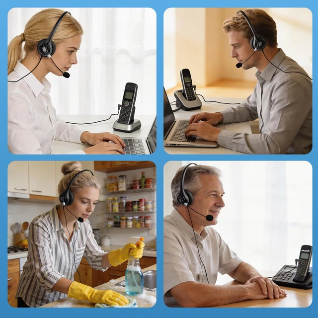 Alt view image 5 of 7 - Cordless Phone Headset with Microphone, 2.5mm Jack Telephone Headset for Office Landline, Noise-Cancelling Mic & Volume Control, Wired Headphones Compatible with Panasonic AT&T Vtech Uniden