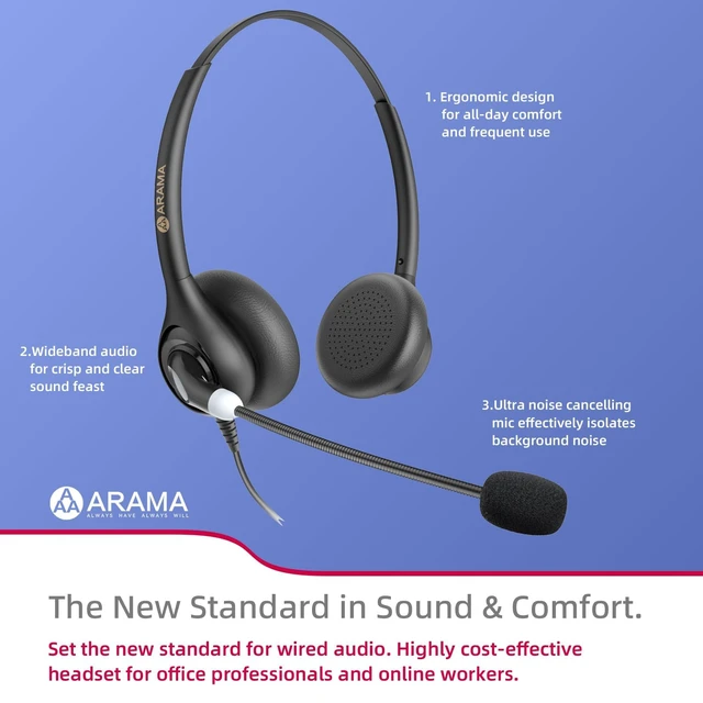 Alt view image 6 of 7 - Cordless Phone Headset with Microphone, 2.5mm Jack Telephone Headset for Office Landline, Noise-Cancelling Mic & Volume Control, Wired Headphones Compatible with Panasonic AT&T Vtech Uniden