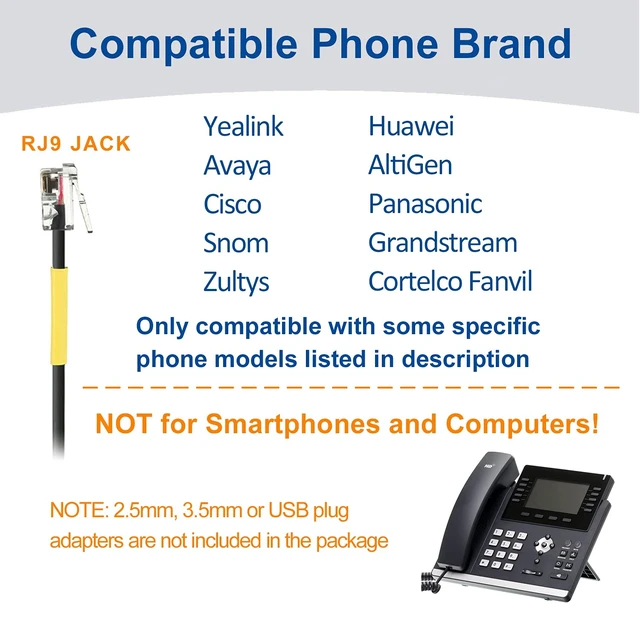 Alt view image 3 of 7 - Phone Headset with Microphone Noise Cancelling, RJ9 Office Telephone Headsets Compatible with Yealink T20P T21P T26P T23G T46G T48G T42S T46S Avaya 1608 9608 9611 Grandstream Panasonic Snom