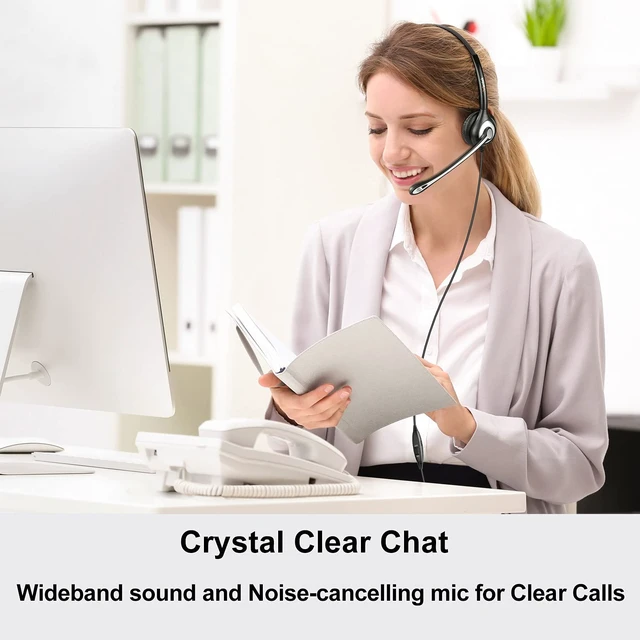 Alt view image 5 of 7 - Phone Headset with Microphone Noise Cancelling, RJ9 Office Telephone Headsets Compatible with Yealink T20P T21P T26P T23G T46G T48G T42S T46S Avaya 1608 9608 9611 Grandstream Panasonic Snom