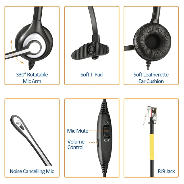 Alt view image 6 of 7 - Phone Headset with Microphone Noise Cancelling, RJ9 Office Telephone Headsets Compatible with Yealink T20P T21P T26P T23G T46G T48G T42S T46S Avaya 1608 9608 9611 Grandstream Panasonic Snom