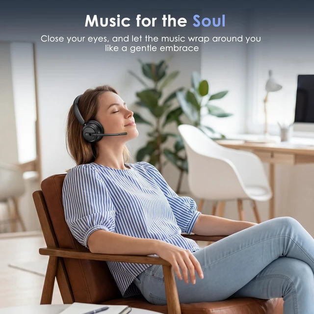 Alt view image 7 of 7 - Wireless Headset with Noise Cancelling Microphone, On-Ear Bluetooth Headset with USB Dongle, Mute Function & Charging Base, Wireless Headphones for Work from Office, PC, Call Center