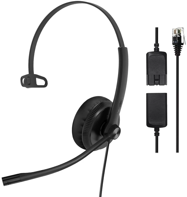 Main image of Phone Headsets for Office Phones YHS34 QD to RJ9 Wired Headset | Leather ear pads,Compatible with Poly Snom Grandstream Phones Desk Landline Headset with Microphone -Mono/72g/2.1m Cable
