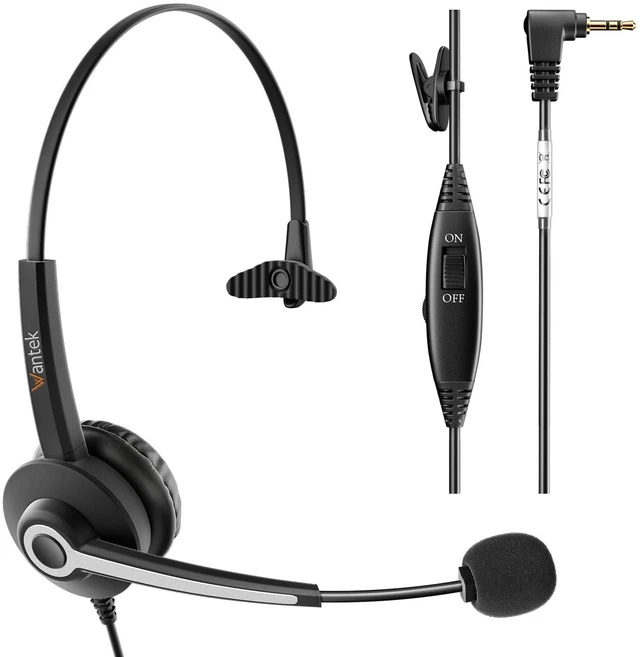 Main image of Phone Headset 2.5mm Jack with Microphone & Volume Control, Noise Cancelling Telephone Headsets for Panasonic Vtech AT&T, Cisco, Polycom, Gigaset Cordless Landline Office PhonesBlack