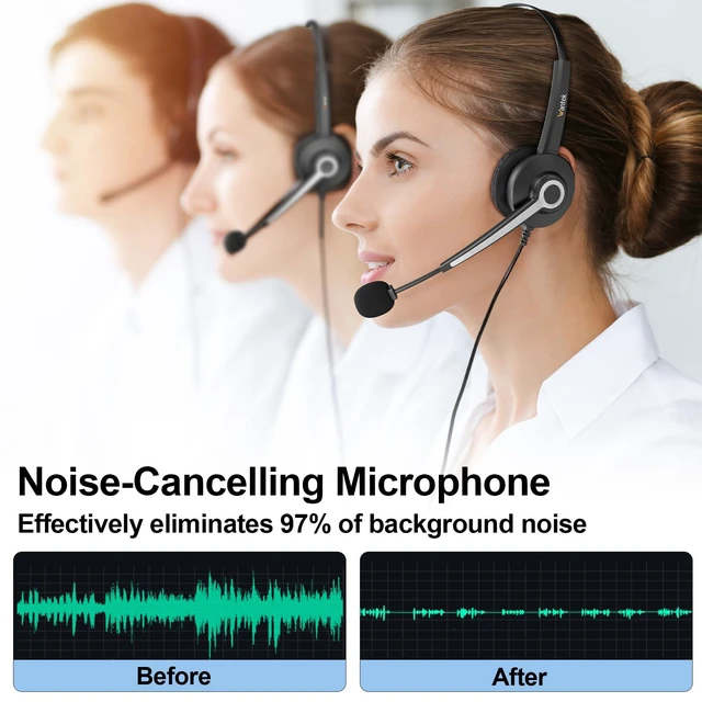 Alt view image 2 of 7 - Phone Headset 2.5mm Jack with Microphone & Volume Control, Noise Cancelling Telephone Headsets for Panasonic Vtech AT&T, Cisco, Polycom, Gigaset Cordless Landline Office PhonesBlack