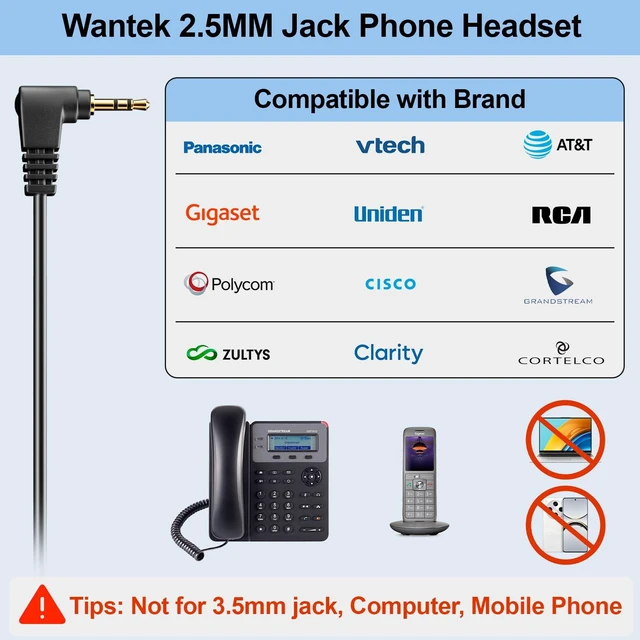 Alt view image 6 of 7 - Phone Headset 2.5mm Jack with Microphone & Volume Control, Noise Cancelling Telephone Headsets for Panasonic Vtech AT&T, Cisco, Polycom, Gigaset Cordless Landline Office PhonesBlack