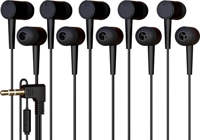 Main image of 5 Pack Bulk Wired Earbuds with Microphone, In Ear Headphones 3.5mm Jack, 4ft Tangle Free Cable, Comfortable Fit, Affordable and Cost Effective, Ideal for School Classroom Testing Students, Black