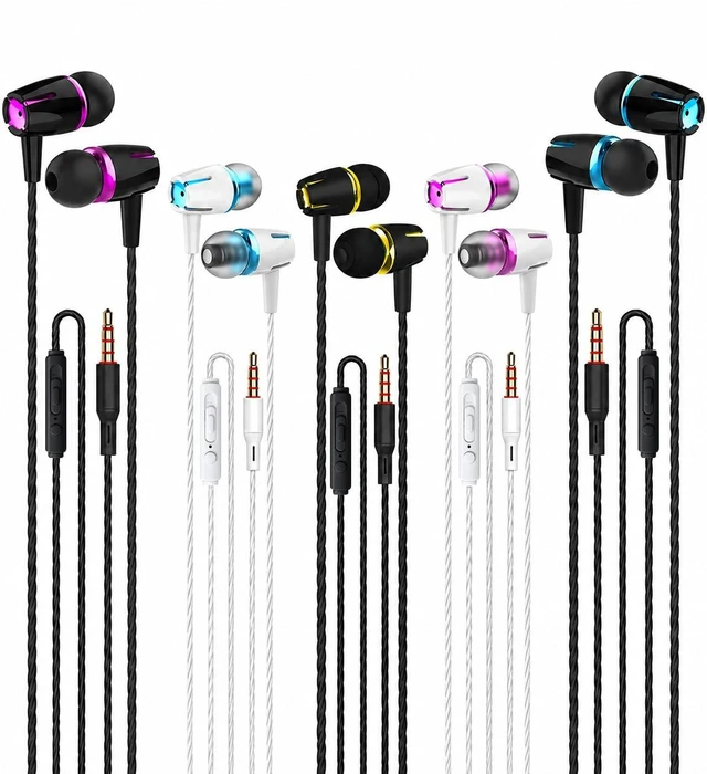 Main image of Wired Earbud 5 Pack 3.5mm Plug, Stereo Headphone with Microphone, K1 | Bass-heavy sound in-Ear, Tangle-Free design Eearphones for iPhone, Android, Smartphone, iPod iPad MP3 Fits All 3.5mm Jacks