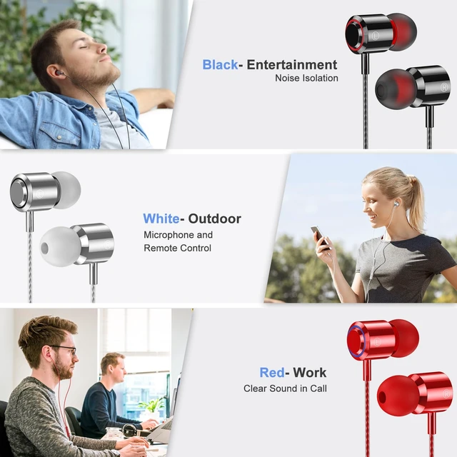 Alt view image 2 of 7 - 3 Pack Wired Earbuds with Microphone, In-Ear Headphones Wired with Noise Blocking &Volume Control, Premium Sound& Lightweight Corded Earphones for Laptops, Tablets, MP3 & Most 3.5mm Interface Devices
