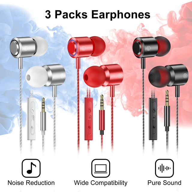 Alt view image 7 of 7 - 3 Pack Wired Earbuds with Microphone, In-Ear Headphones Wired with Noise Blocking &Volume Control, Premium Sound& Lightweight Corded Earphones for Laptops, Tablets, MP3 & Most 3.5mm Interface Devices