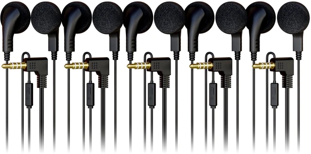 Main image of 5 Pack Bulk Wired in-Ear Earphone Headphones with Microphone, Remote Controller, 3.5mm Connector and Sponge Covers, Black