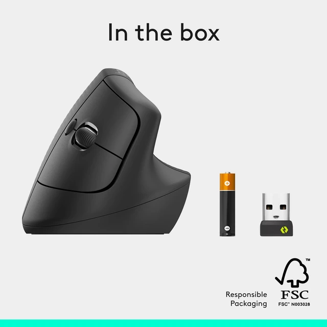 Alt view image 7 of 7 - Lift Vertical Ergonomic Wireless Mouse - Graphite | Connect via Bluetooth or included Logi Bolt USB-A receiver, quiet clicks, 4 of 6 buttons customizable, Windows Mac compatible