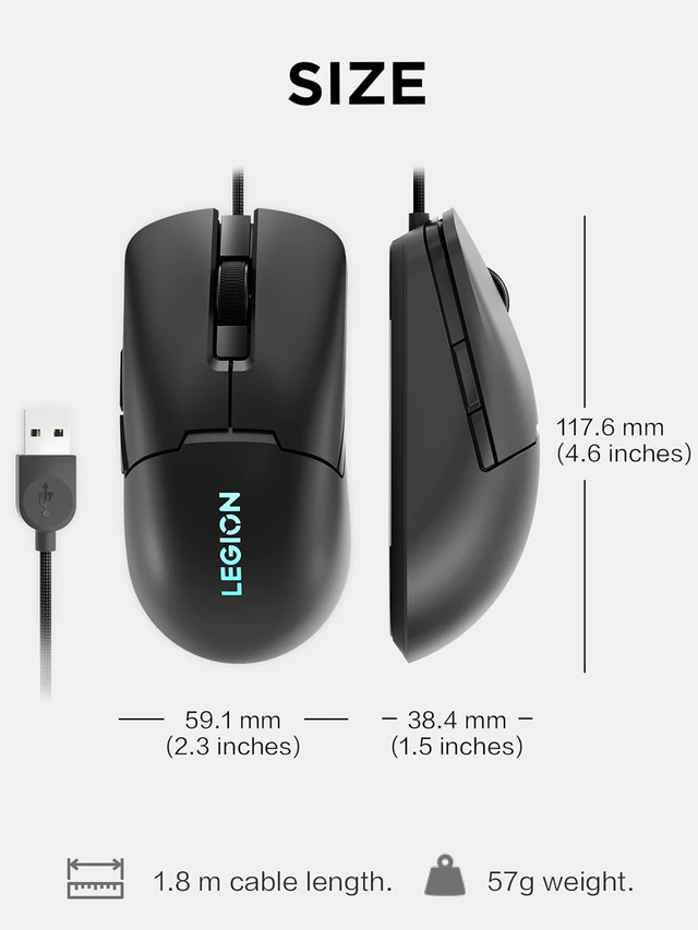 Alt view image 7 of 7 - Legion M300s RGB Wired Gaming Mouse - 8,000 DPI Adjustable Sensor, 6 Programmable Buttons & 20-Million Clicks Durability with Optimized Comfort (Black)