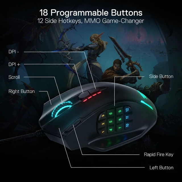 Alt view image 4 of 7 - M908 Wired MMO RGB Gaming Mouse 12400 DPI Remapping Keys | Stable Lag-Free Connection, Redefine Keybinding Macro, Vibing Backlight, Ergonomic Grip Body Comfort