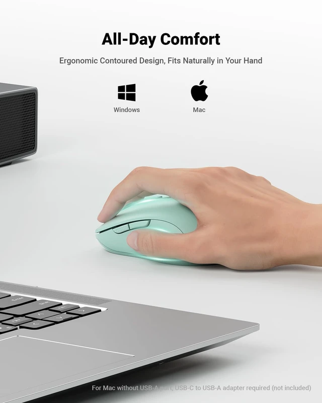 Alt view image 5 of 7 - USB Wireless Mouse for Laptop PC Mac, 2.4GHz Cordless Mouse-Mint Green | Ergonomic Portable Optical Computer Mice with 6 Buttons, 5-Level Adjustable 4000 DPI,24-Month Battery Life
