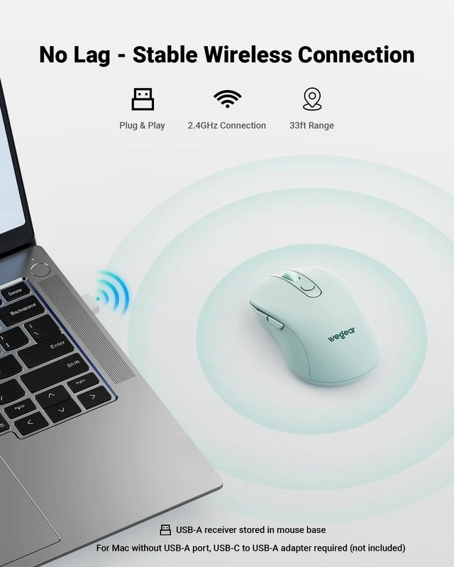 Alt view image 2 of 7 - USB Wireless Mouse for Laptop PC Mac, 2.4GHz Cordless Mouse-Mint Green | Ergonomic Portable Optical Computer Mice with 6 Buttons, 5-Level Adjustable 4000 DPI,24-Month Battery Life