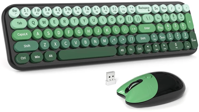 Main image of Wireless Keyboard and Mouse Combo, Compact Small Keyboard with Large Print, 2.4GHz Retro Typewriter Keyboard, Quiet Click Mouse for PC, Laptop, Desktop, Windows (Black Green Gradient)