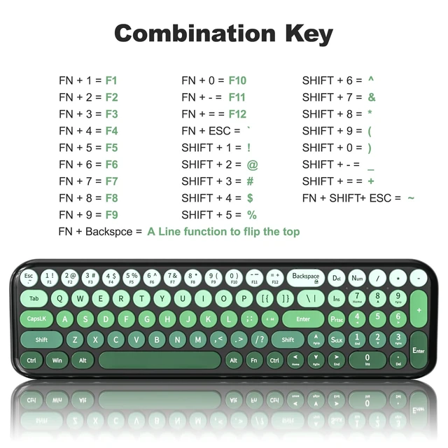 Alt view image 6 of 7 - Wireless Keyboard and Mouse Combo, Compact Small Keyboard with Large Print, 2.4GHz Retro Typewriter Keyboard, Quiet Click Mouse for PC, Laptop, Desktop, Windows (Black Green Gradient)