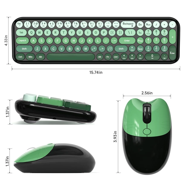 Alt view image 7 of 7 - Wireless Keyboard and Mouse Combo, Compact Small Keyboard with Large Print, 2.4GHz Retro Typewriter Keyboard, Quiet Click Mouse for PC, Laptop, Desktop, Windows (Black Green Gradient)